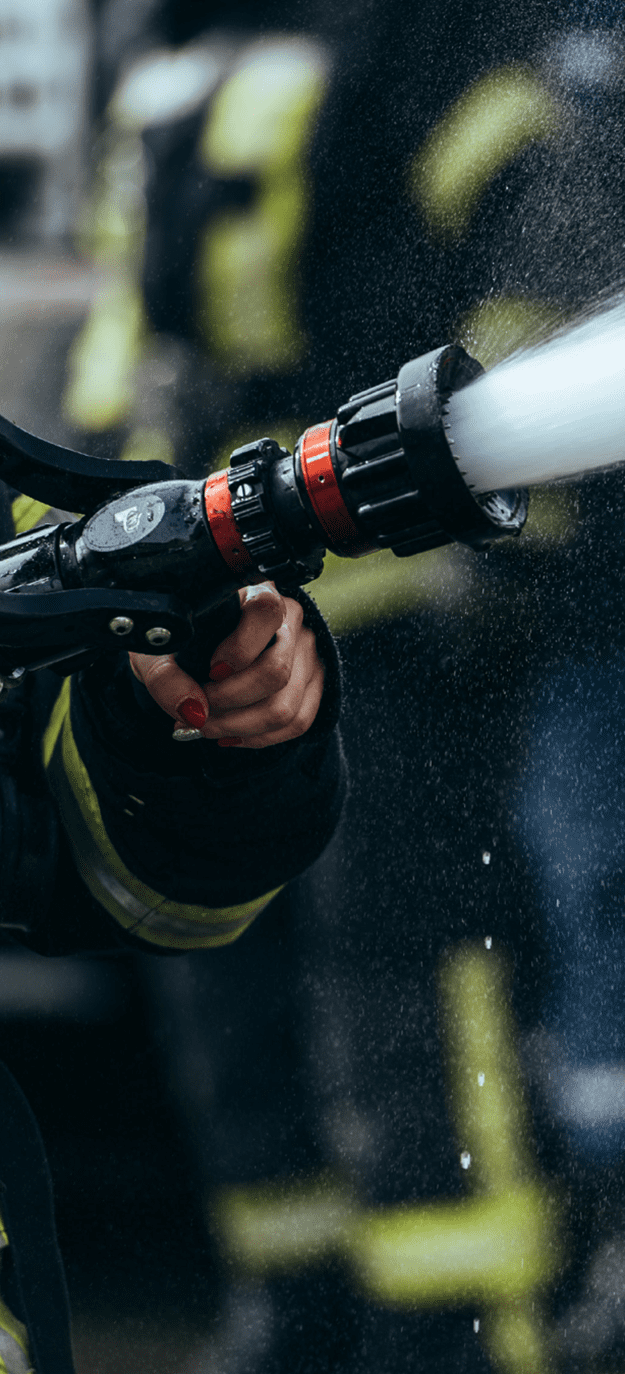 Fire hose in use